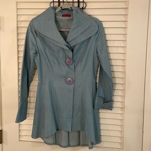 Saint Gil Paris Blue Like Denim Double Large 2 Buttons High Lo Fitted Jacket